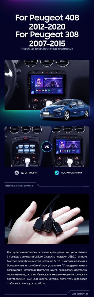 Штатная магнитола Teyes CC3 2K 360 6/128 Peugeot 308 (2007-2015)