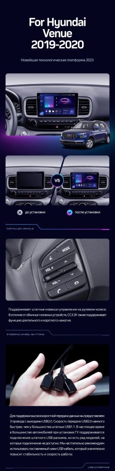 Штатная магнитола Teyes CC3L 4/32 Hyundai Venue (2019-2020) Правый руль