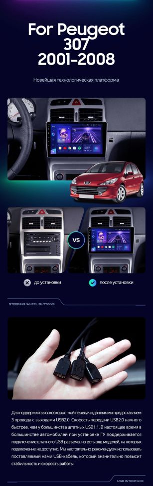 Штатная магнитола Teyes CC3L 4/32 Peugeot 307 1 (2001-2008)