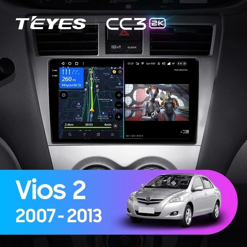 Штатная магнитола Teyes CC3 2K 360 6/128 Toyota Vios 2 (2007-2013)