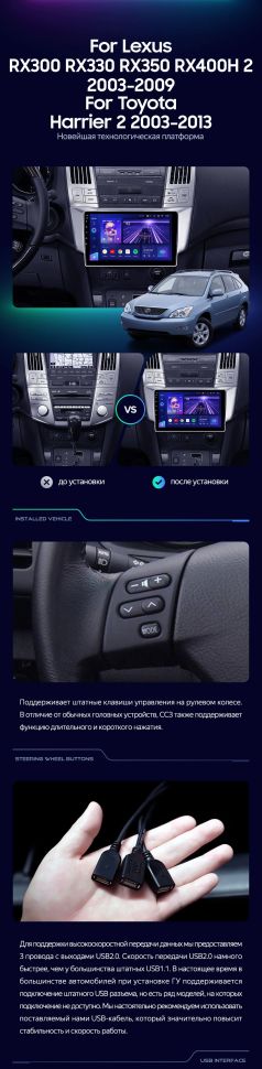 Штатная магнитола Teyes CC3 4/32 Lexus RX300 RX330 RX350 RX400H (2003-2009) F1