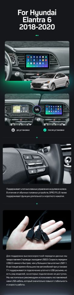 Штатная магнитола Teyes SPRO Plus 6/128 Hyundai Elantra 6 (2018-2020) Тип-A