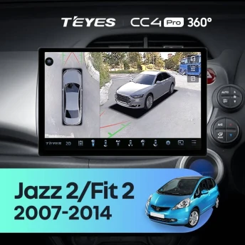 Штатная магнитола Teyes CC4 Pro 360 12/256 Honda Jazz 2 GG (2007-2014) Правый руль (13")