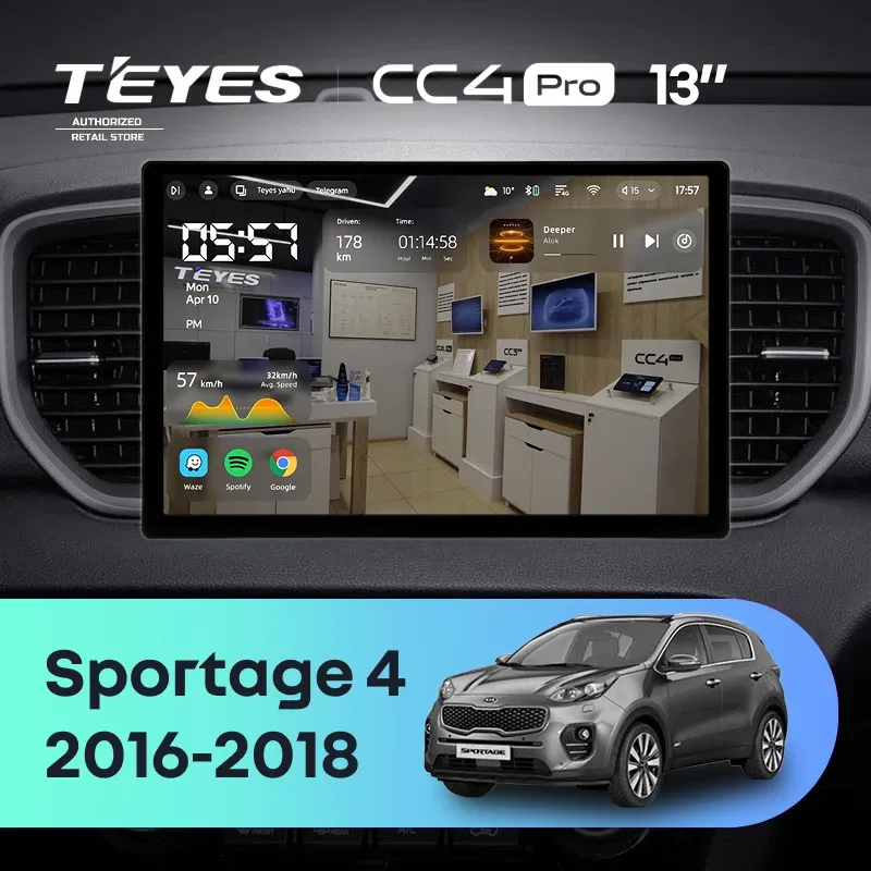 Штатная магнитола Teyes CC4 Pro 8/128 Kia Sportage 4 QL (2016-2018) Тип-A (13")