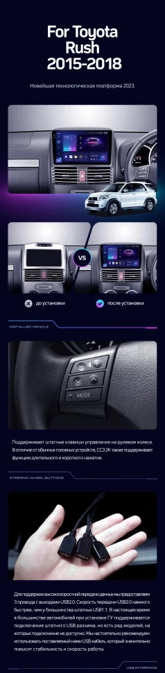 Штатная магнитола Teyes CC3 4/32 Toyota Rush (2015-2018) Правый руль