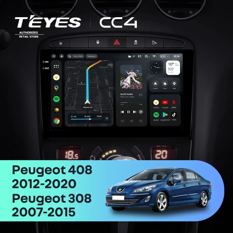 Штатная магнитола Teyes CC4 6/64 Peugeot 308 (2007-2015)