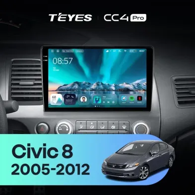 Штатная магнитола Teyes CC4 Pro 12/256 Honda Civic 8 FK FN FD (2005-2012) Правый руль