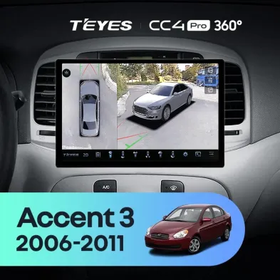 Штатная магнитола Teyes CC4 Pro 360 12/256 Hyundai Verna 2 (2006-2011) (11")