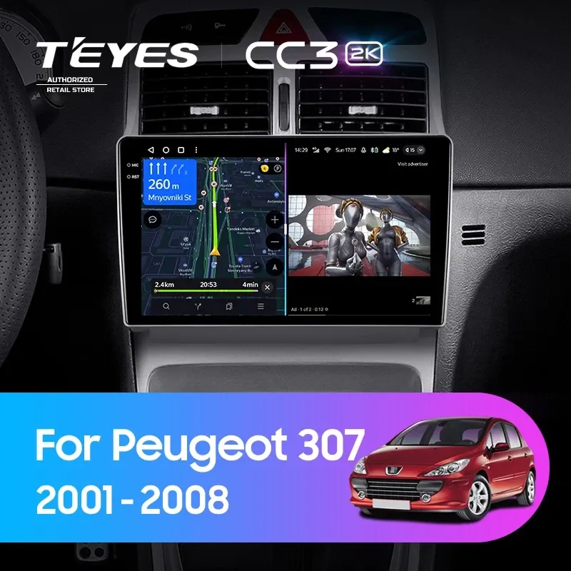 Штатная магнитола Teyes CC3 2K 4/32 Peugeot 307 1 (2001-2008)