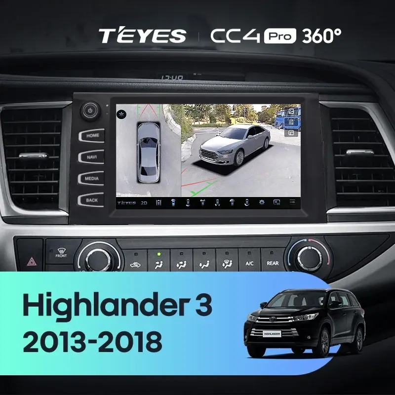 Штатная магнитола Teyes CC4 Pro 360 12/256 Toyota Highlander 3 XU50 (2013-2018) F2 с кнопками