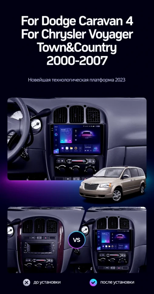 Штатная магнитола Teyes CC3 2K 4/32 Dodge Caravan 4 (2000-2007) Тип-B