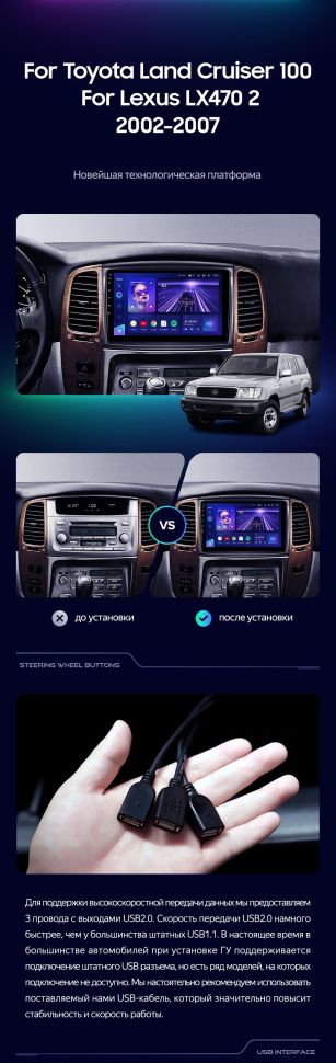 Штатная магнитола Teyes CC3 4/32 Toyota Land Cruiser LC 100 (2002-2007) Тип-C